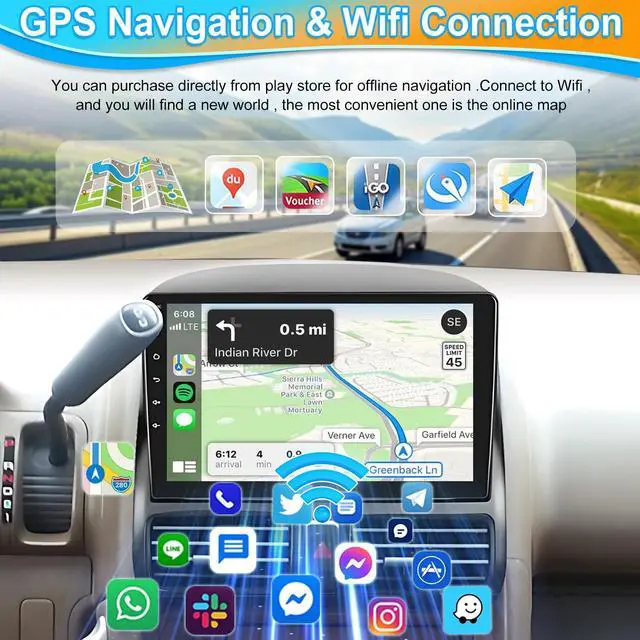 Alt view image 4 of 4 - for Honda CRV 2002-2006 Wireless Apple Carplay Android Auto,9" Touchscreen Android Car Stereo Autoradio Head Unit with GPS Navigation HiFi WiFi Bluetooth RDS FM Backup Camera Mirror Link