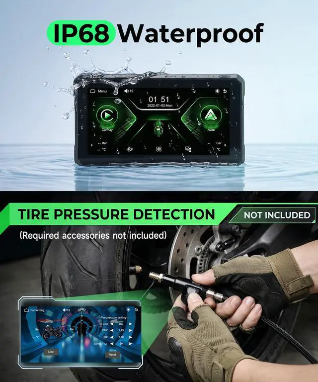 Alt view image 4 of 4 - 6 Inch Motorcycle Wirelsss Carplay Screen, Portable Touchscreen Motorcycle GPS Navigation System Car Play Moto Android Auto, Dual Bluetooth, IP68 Waterproof Moto Screen, Si-ri, Goo-gle Assistant