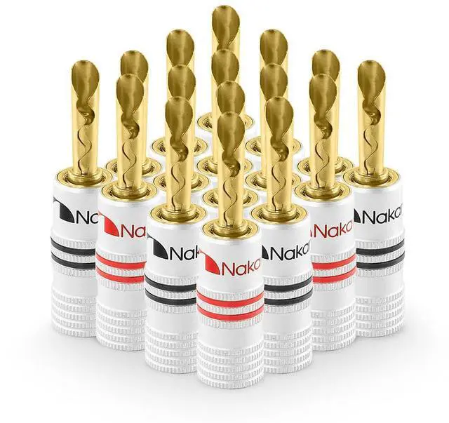 Main image of Excel Series 24k Gold Plated BFA Banana Plug 12-18 AWG Gauge Size 4mm for Speakers Amplifier Hi-Fi AV Stereo Home Theatre Audio Wire Cable Screw Connector, 16 Pcs (8-Pairs)