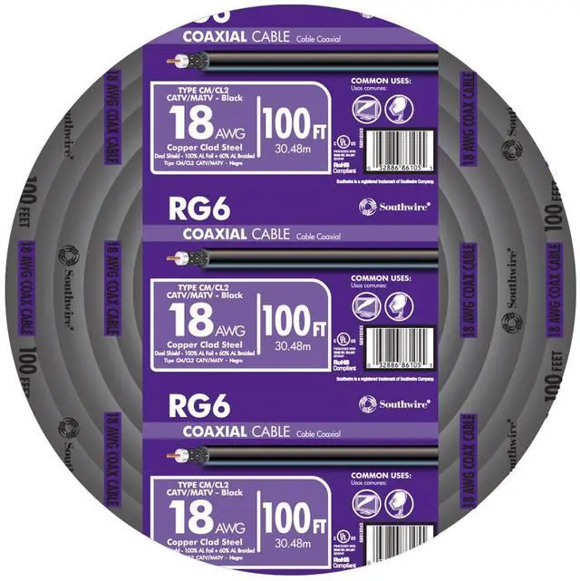 Alt view image 2 of 2 - Southwire 56918345 500-Feet Dual Shields Type RG 6/U 18 AWG Coaxial Cable; White