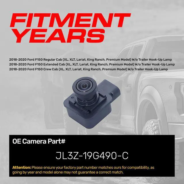 Alt view image 2 of 4 - Replacement for Ford F150 Regular Cab/Extended Cab/Crew Cab w/o Trailer Hook-Up Lamp (2018-2020) Backup Camera OE Part # JL3Z-19G490-C