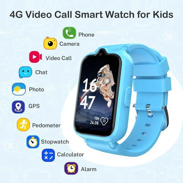 Alt view image 2 of 4 - 4G Kids Watch with GPS Tracker | Kids Smart Watch with Video & Voice Calling Alarm SOS Pedometer Calculator Camera HD Touch Screen School Mode, Gift Watches for Kid, Boys and Girls Age 5-12
