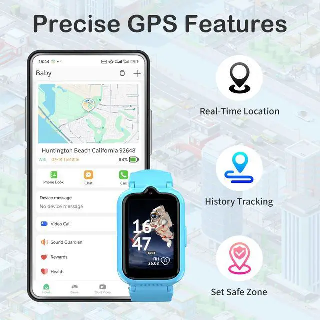 Alt view image 4 of 4 - 4G Kids Watch with GPS Tracker | Kids Smart Watch with Video & Voice Calling Alarm SOS Pedometer Calculator Camera HD Touch Screen School Mode, Gift Watches for Kid, Boys and Girls Age 5-12