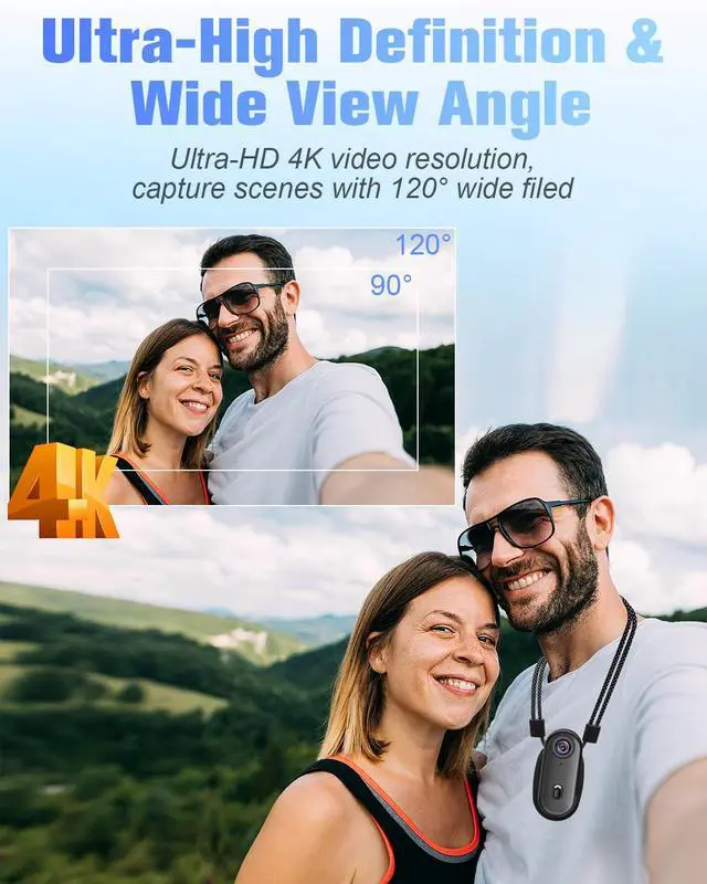Alt view image 3 of 4 - Mini Action Cam 4K, 64GB Body Cam WiFi Sports Camera, Wearable POV Camera, Portable Helmet Camcorder Thumb Size, Hands-free Recording, 30m Waterproof for Vlogging Cycling Swimming Hiking Petting