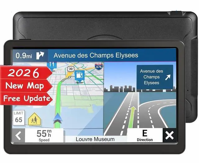 Main image of GPS Navigator for Car Truck RV, Latest 2026 Map(Free Updates) 9 inch Touch Screen Car GPS, Support Voice Turn Direction Guidance/Speed and Red Light Warning/Custom Truck Routing
