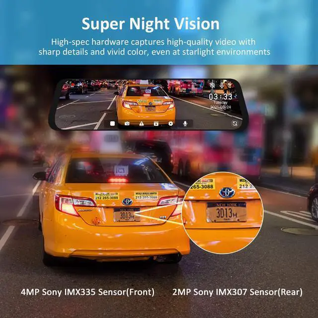 Alt view image 3 of 4 - D81 2.5K Mirror Dash Cam with Dual Sony STARVIS Sensor, 10 Inch Touch Split Screen, Front and Rear Dual Camera, GPS, Super Night Vision, Emergency Recording, Loop Recording