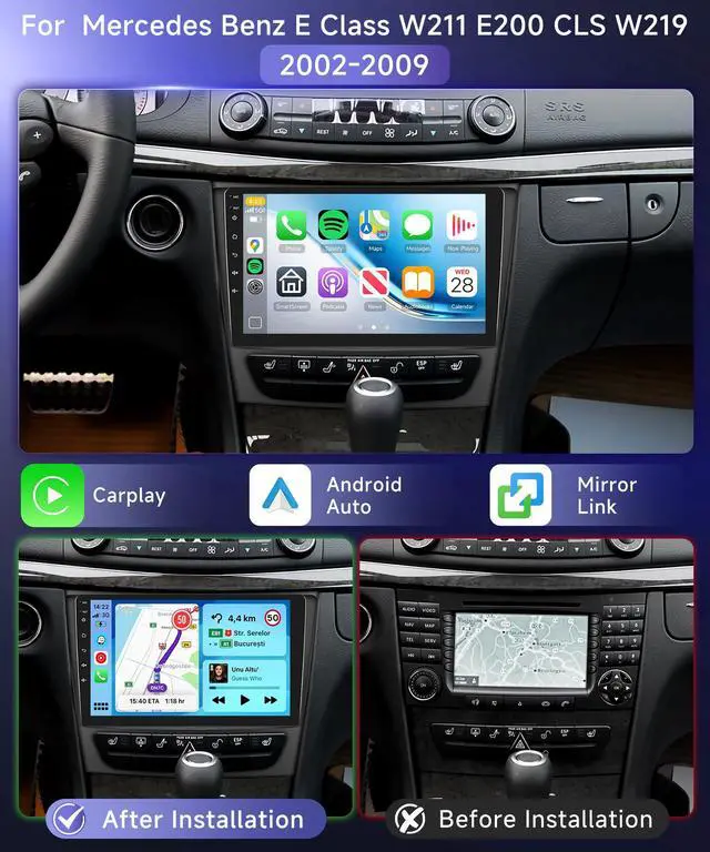 Alt view image 2 of 4 - 4G+64G Radio for Mercedes Benz E Class W211 E200 CLS W219 2002-2009 Car Stereo,Wireless Carplay Android Auto 32EQ 9-inch 1280x720P IPS Touchscreen GPS WiFi FM/RDS Backup Camera