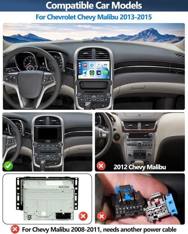 Alt view image 2 of 4 - 4G+128G Android 15 Car Stereo for Chevrolet Chevy Malibu 2013-2015 with Wireless Carplay Android Auto, 9" Incell Touchscreen Car Radio with GPS Navigation WiFi Bluetooth FM/RDS Radio HD Backup Camera
