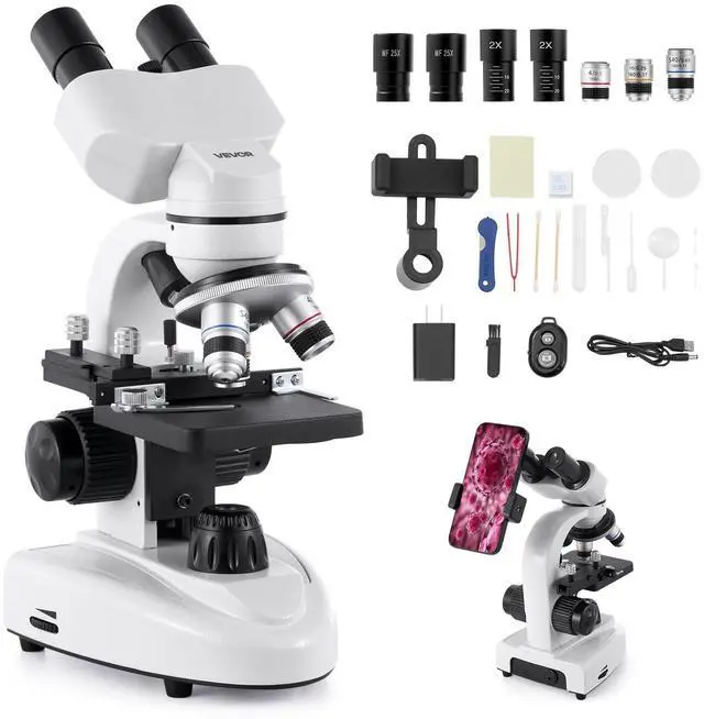 Main image of Compound Binocular Microscope, 40-2000X Magnification, Professional Compound Microscope for Adult with Phone Adapter, LED Light, Aluminum Alloy Body, for Lab, School, Home, Education