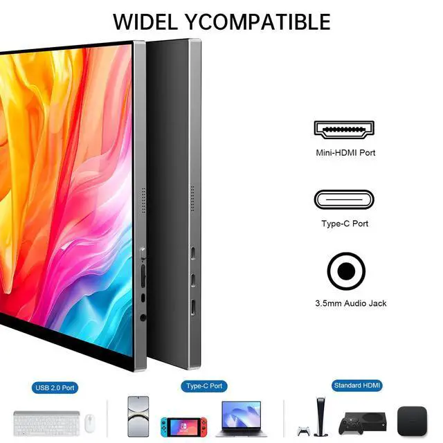 Alt view image 4 of 4 - Portable Monitor Touchscreen 15.6 Inch, FHD 1080P IPS 10-Point Touch Screen Monitor, HDMI USB C Second External Monitor for Laptop PC Game Consoles, Built-in Speaker with Protective Case