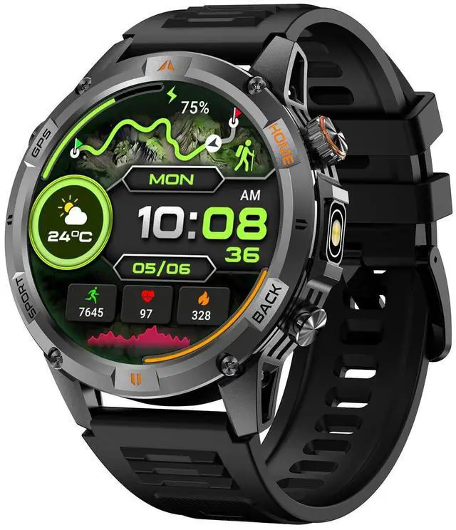 Main image of Smart Watch for Men with 7-Day Battery and Built-in GPS, 1.46" Round Fitness Watch, Heart Rate/SpO2/Sleep Monitor, IP68 Waterproof, Compatible with Android iOS with 2 Interchangeable Bands (Black)