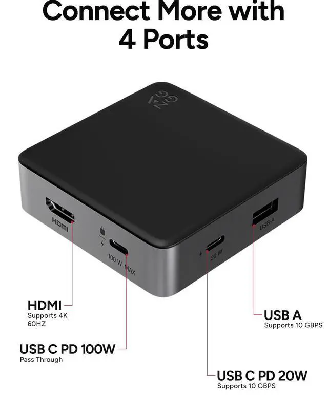 Alt view image 2 of 4 - 4-Port Hub - Versatile USB-C PD, USB-A HDMI Adapter, High-Speed Charging & 4K Display Support, Compact for Travel, Compatible with Windows, macOS, iPadOS, ChromeOS, Android