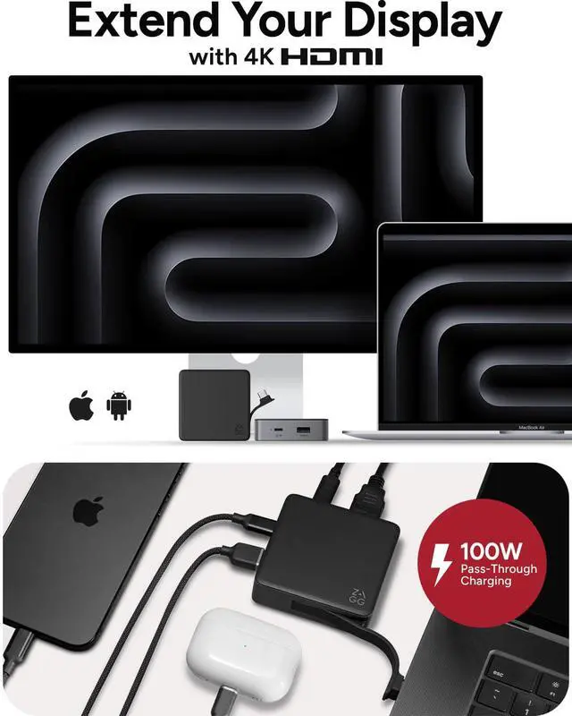 Alt view image 4 of 4 - 4-Port Hub - Versatile USB-C PD, USB-A HDMI Adapter, High-Speed Charging & 4K Display Support, Compact for Travel, Compatible with Windows, macOS, iPadOS, ChromeOS, Android