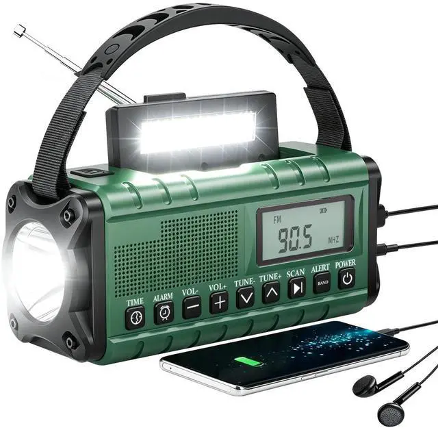 Main image of 10000mAh/37000mWh Emergency Radio-Weather Radio Portable AM FM Auto Scan with Solar Panel/Hand Crank/AC Input Rechargeable Battery with Flashlight Reading Lamp SOS Siren for Indoor/Outdoor Emergency