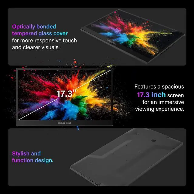 Alt view image 4 of 4 - 17.3'' 4K Portable Touchscreen Monitor, UHD 500Nits 100% AdobeRGB IPS HDR Travel Display, USB, Type-C & HDMI, Dual Speakers, VESA & Smart Cover - for Laptop PC Phone PS4/5 Xbox etc