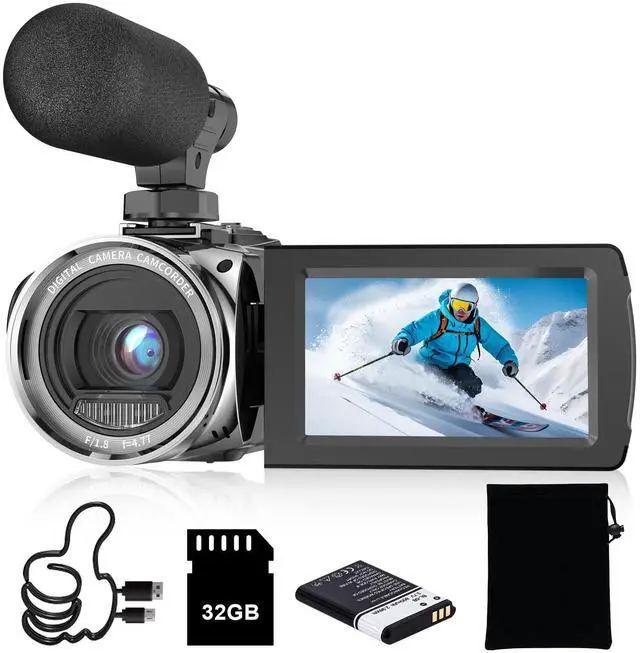 Main image of Video Camera, FHD 4K 48MP Recorder for YouTube, 32G SD Card Vlogging Camera for TikTok, 3" 270° Rotation Screen 18X Zoom Vlogging Camcorders, Gift for Kids,Teens,Students,Beginners,Elders