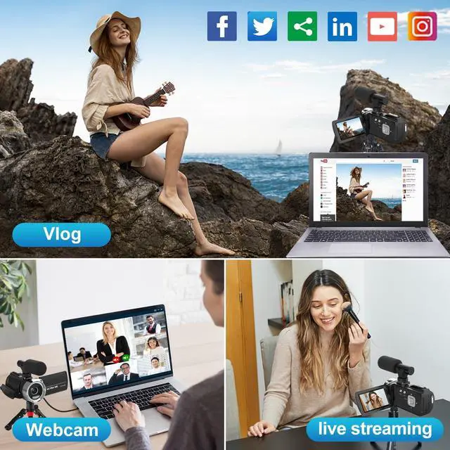 Alt view image 3 of 4 - Video Camera, FHD 4K 48MP Recorder for YouTube, 32G SD Card Vlogging Camera for TikTok, 3" 270° Rotation Screen 18X Zoom Vlogging Camcorders, Gift for Kids,Teens,Students,Beginners,Elders