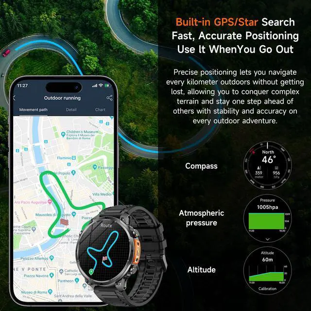 Alt view image 2 of 4 - 2026 New Military Smart Watches Built-in GPS and Compass with Heart Rate/SpO2/Sleep Monitor, 1.7" HD Display Outdoor Smartwatch with 720MAH/Flashlight/Bluetooth/100+Sports Modes, Android iOS