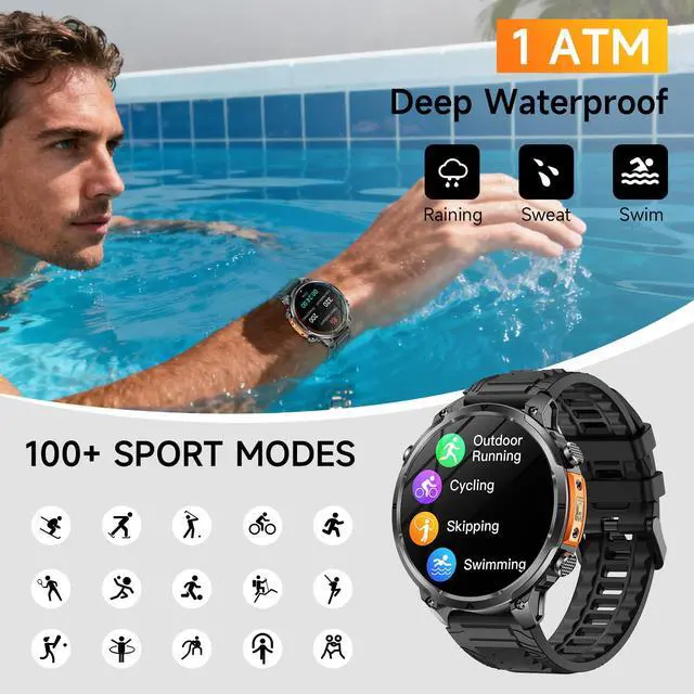 Alt view image 4 of 4 - 2026 New Military Smart Watches Built-in GPS and Compass with Heart Rate/SpO2/Sleep Monitor, 1.7" HD Display Outdoor Smartwatch with 720MAH/Flashlight/Bluetooth/100+Sports Modes, Android iOS
