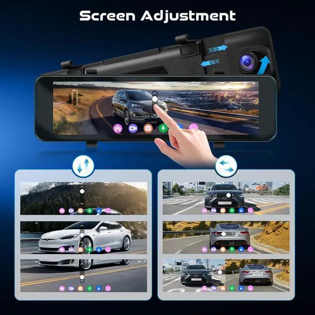 Alt view image 4 of 4 - 4K Mirror Dash Cam Front and Rear, 10.88 Touch Screen Rear View Mirror Camera with GPS, 4K UHD Front + 1080P Rear, ADAS, Night Vision, G-Sensor, Loop Recording, WiFi App