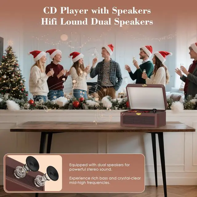 Alt view image 4 of 4 - Retro CD Player Portable Bluetooth: CD Players for Home with Speakers 3600mAh Rechargeable & Radio & Remote Control PU Leather Vintage CD-Player Support USB/AUX Headphone Jack (Brown)
