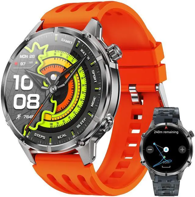 Main image of GPS Smart Watch for Men, Multi-Satellite Positioning, Full Metal Body, 520mAh Long Battery Life, 5ATM Waterproof with Bluetooth Call, 1.43 AMOLED Screen, for iPhone/Android, Orange