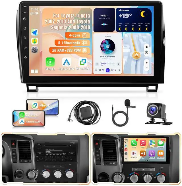 Main image of For Toyota Tundra 2007-2013 Toyota Sequoia 2008-2018 Radio with Wireless Carplay Android Auto, 10.1" Touchscreen Car Stereo for Tundra with WiFi, GPS, BT, FM, SWC, MIC, Backup Camera - 2+32GB