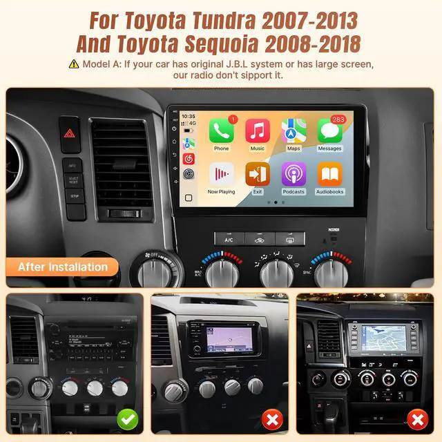 Alt view image 2 of 4 - For Toyota Tundra 2007-2013 Toyota Sequoia 2008-2018 Radio with Wireless Carplay Android Auto, 10.1" Touchscreen Car Stereo for Tundra with WiFi, GPS, BT, FM, SWC, MIC, Backup Camera - 2+32GB