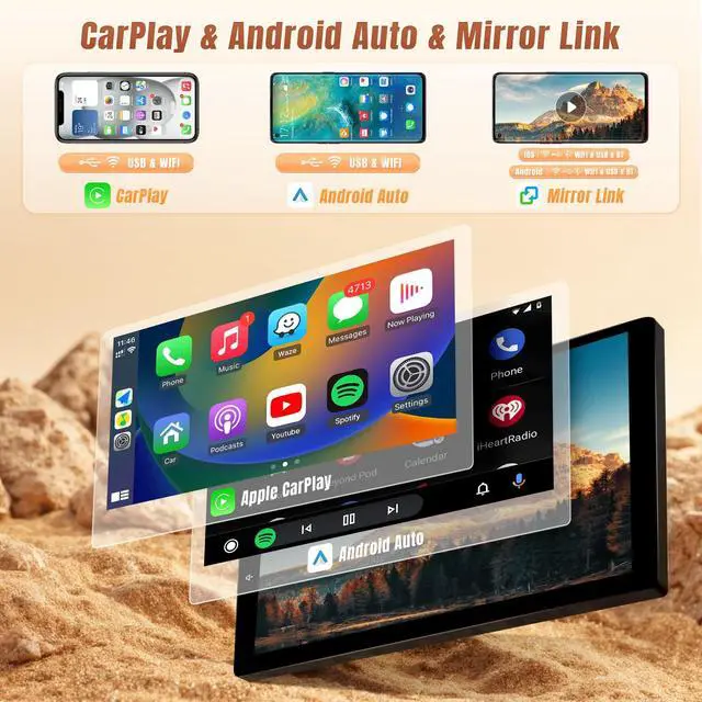 Alt view image 3 of 4 - For Toyota Tundra 2007-2013 Toyota Sequoia 2008-2018 Radio with Wireless Carplay Android Auto, 10.1" Touchscreen Car Stereo for Tundra with WiFi, GPS, BT, FM, SWC, MIC, Backup Camera - 2+32GB
