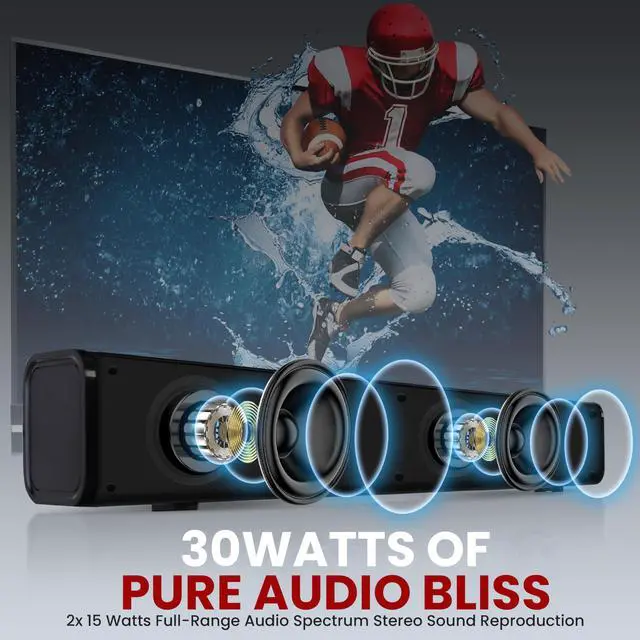 Alt view image 3 of 4 - Home Theater Soundbar Speaker - Wave Base Streaming Tabletop Stand Mount TV Digital System with AUX/Digital Optical Audio Connector Jacks/USB Port, HDMI /ARC, Full Sound Reproduction