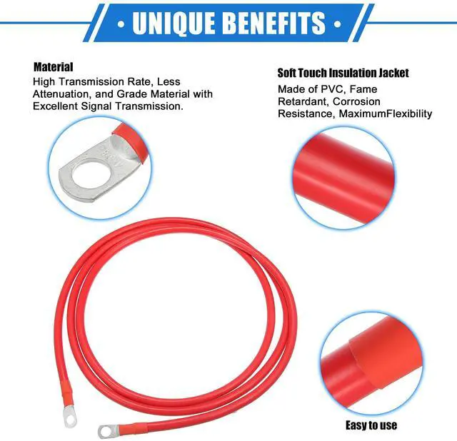 Alt view image 3 of 4 - 1 Pair Copper Battery Inverter Cables, 4 AWG Gauge 8ft Battery Cable Universal for Car Vehicle RV Durable Pure Copper Black Red with 3/8" Ring