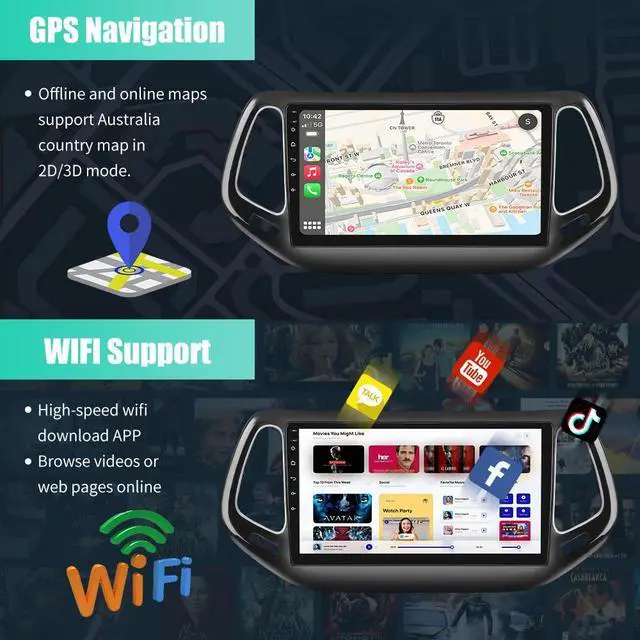 Alt view image 4 of 6 - Android 13 Car Stereo Radio for Jeep Compass 2017-2020 10.1 Inch Touchscreen Wireless CarPlay Android Auto Bluetooth GPS FM
