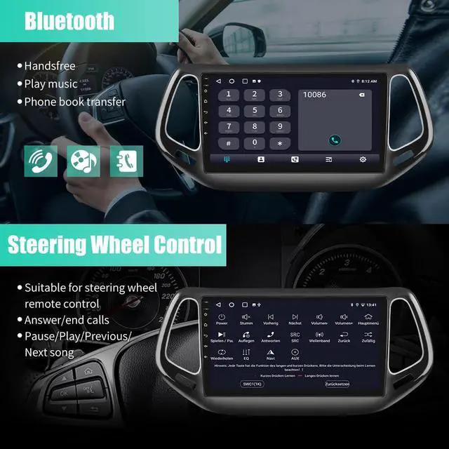 Alt view image 5 of 6 - Android 13 Car Stereo Radio for Jeep Compass 2017-2020 10.1 Inch Touchscreen Wireless CarPlay Android Auto Bluetooth GPS FM