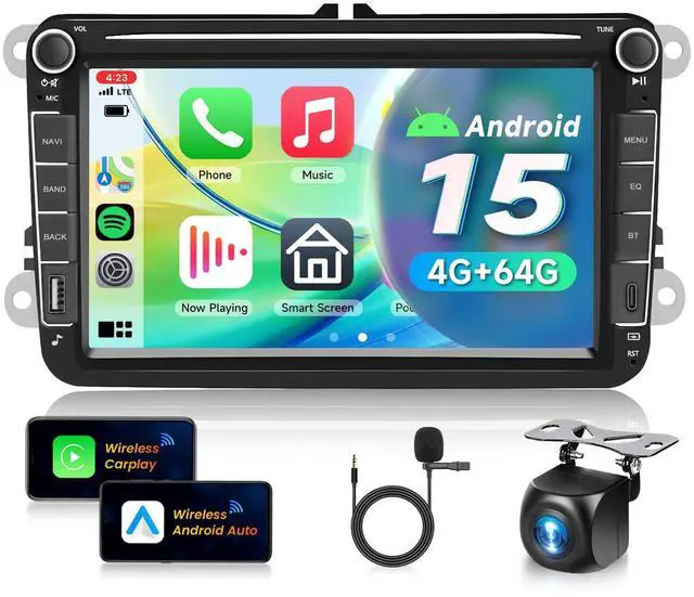 Main image of 4G+64G Android 15 Double Din Car Stereo for VW Volkswagen SEAT Skoda Jetta Golf Polo Touran Support Wireless Carplay Android Auto, 8 Inch Touchscreen VW Car Radio with GPS, WiFi, Bluetooth, FM, 32 EQ