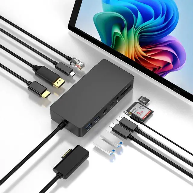 Main image of New Surface Dock Triple Displays 4K@60Hz HDMI+USB C+DP with Power Adapter, Surface Pro Docking Station Compatible with Surface Pro 12/11/10/9/8/X/7/6/5/4/3,Surface Laptop 7/6/5/4/3/2/1,Go 4/3/2/1