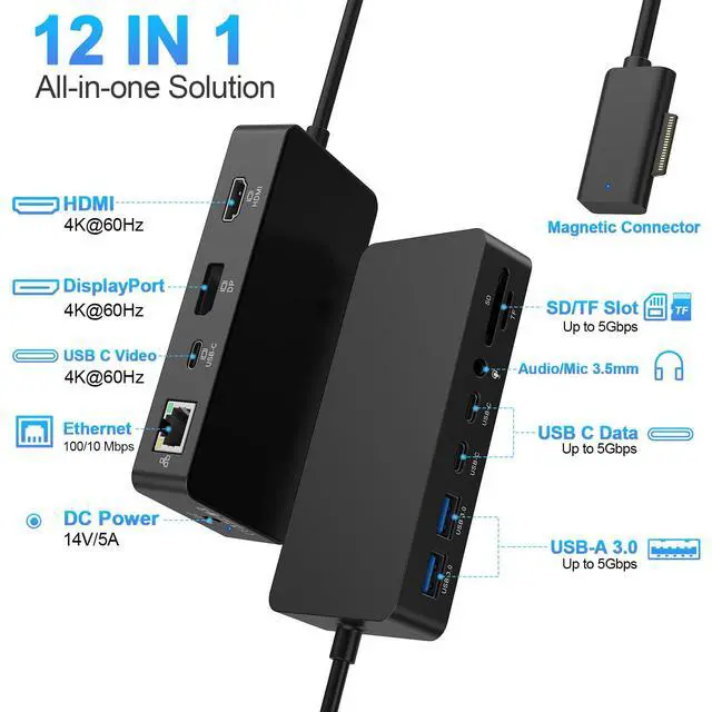 Alt view image 3 of 4 - New Surface Dock Triple Displays 4K@60Hz HDMI+USB C+DP with Power Adapter, Surface Pro Docking Station Compatible with Surface Pro 12/11/10/9/8/X/7/6/5/4/3,Surface Laptop 7/6/5/4/3/2/1,Go 4/3/2/1