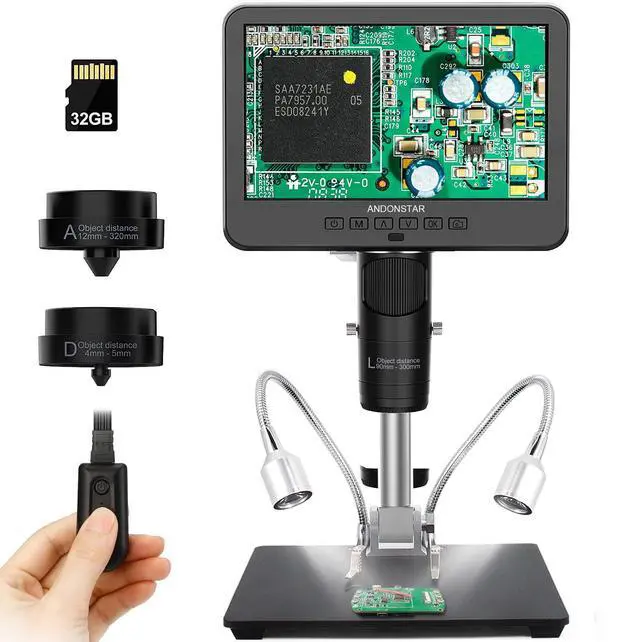 Main image of AD246-M Digital Microscope for Adults, 3 Lens Soldering Microscope, 1080P FHD Video Record, 7 Inch LCD 500x, Coin Full View, Biological Kit with 32G Card, Prepared Slides