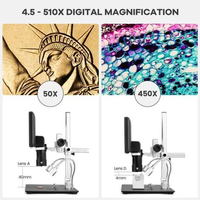 Alt view image 4 of 4 - AD246-M Digital Microscope for Adults, 3 Lens Soldering Microscope, 1080P FHD Video Record, 7 Inch LCD 500x, Coin Full View, Biological Kit with 32G Card, Prepared Slides