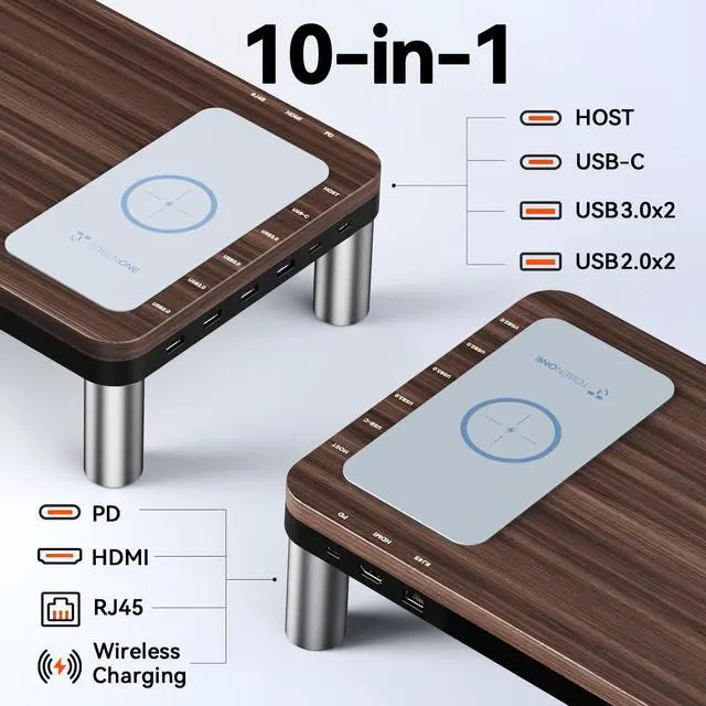 Alt view image 2 of 4 - MacBook Docking Station 10 in 1 (Monitor Stand, Wireless), USB C Docking Station with 4K@60Hz HDMI, Wireless Charging Pad, 100W Power Supply, 5 USB Ports, Ethernet, for Dell/Lenovo/HP/MacBook