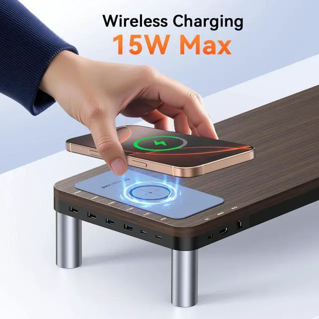 Alt view image 4 of 4 - MacBook Docking Station 10 in 1 (Monitor Stand, Wireless), USB C Docking Station with 4K@60Hz HDMI, Wireless Charging Pad, 100W Power Supply, 5 USB Ports, Ethernet, for Dell/Lenovo/HP/MacBook