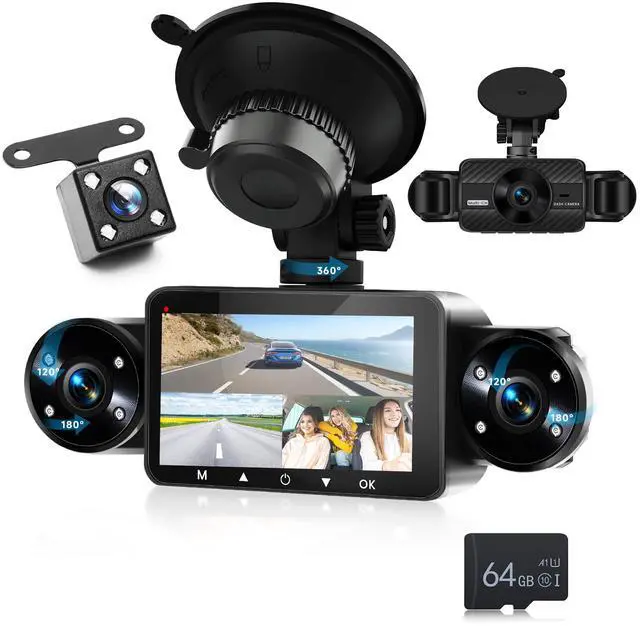 Main image of 360° Dash Cam Front and Rear Inside Left Right, 4 Channel FHD 1080P Dash Cam for Cars, 3" Dashcams with 64G TF Card 8 IR Night Vision, Loop Recording, G-Sensor, 24H Parking Mode Monitor, Reverse View
