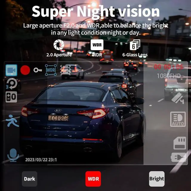 Alt view image 3 of 6 - FHD 3 Channel Dash Camera Front and Rear Inside for Cars | Free 64GB SD Card, G-Sensor & WDR, Night Vision, 24H Parking Monitor