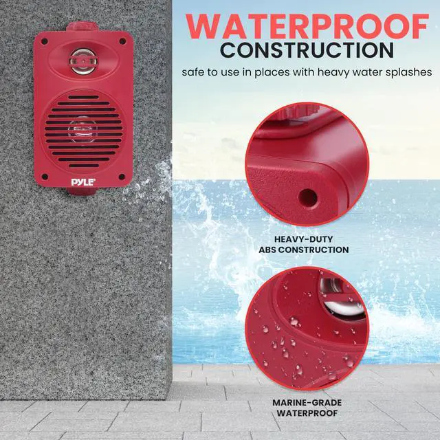 Alt view image 3 of 4 - 200 Watt Bluetooth Indoor Outdoor Speakers Pair - Dual Waterproof 3.5 2-Way Full Range Speaker System w/ 1/2 High Compliance Polymer Tweeter | Home, Boat, Marine, Deck, Patio, Poolside (Red)