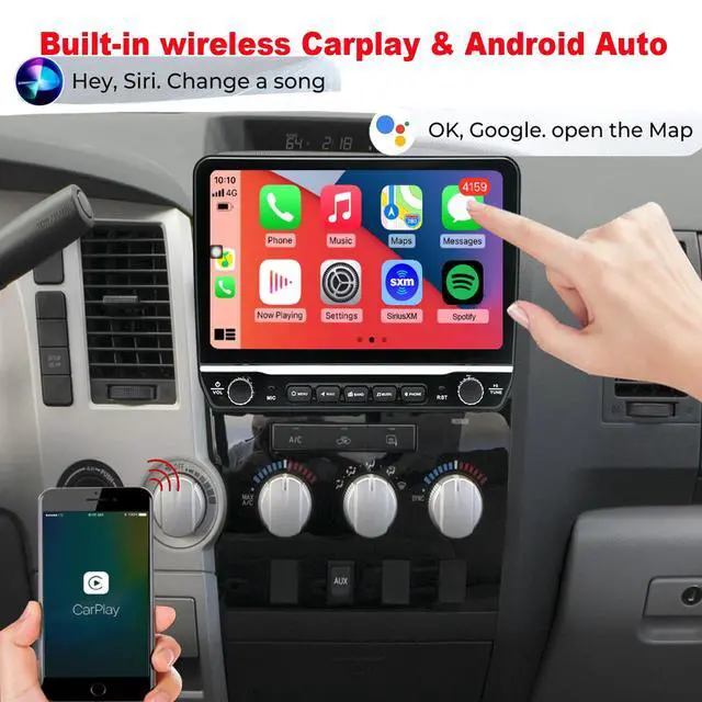 Alt view image 3 of 4 - for Toyota Tundra Radio Upgrade 2009 2010 2011 2012 2013,Sequoia 2008-2018,QLED Touch Screen Stereo Replacement,Carplay and Android Auto,Free Camera