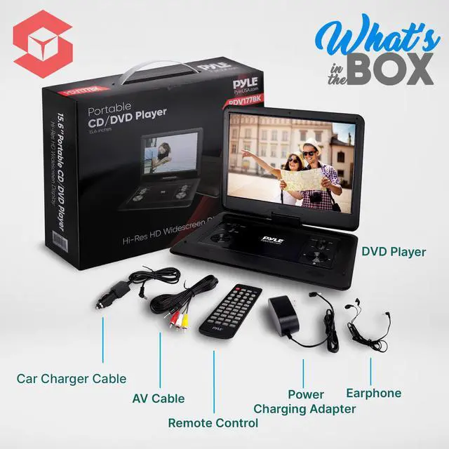 Alt view image 2 of 4 - 17.9" Portable CD/DVD Player - Multimedia Disc Player w/Hi-Res HD Swivel Screen, Rechargeable Battery, USB/SD Support - Includes Earphone, Cigarette Lighter Car Charger, Remote Control