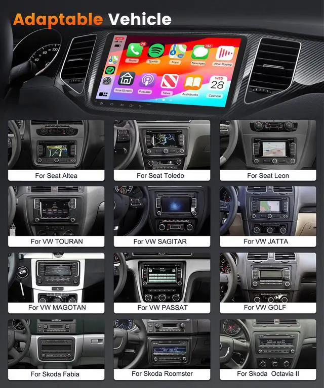 Alt view image 2 of 4 - 16EQ 2G 64G Car Stereo for VW Volkswagen Passat Jetta Golf Beetle Radio with 9inch 1080P IPS Touchscreen,Wireless Carplay Android Auto,Mirror Link,GPS,WiFi,Bluetooth,RDS FM Radio,Backup Camera + MIC