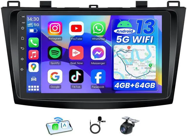 Main image of Car Stereo for Mazda 3 2010-2013, Android 13 9 Inch IPS Touch Screen Head Unit with Wireless CarPlay Android Auto, 4GB RAM 64GB ROM, GPS Navigation, BT5.4, 5G WiFi, FM Radio, SWC, Compatible with Bose