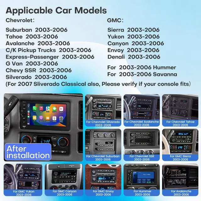 Alt view image 2 of 4 - Car Radio for Chevy Chevrolet Silverado SSR Tahoe 2003-2006 GMC Siera Yukon 2003-2006 Hummer 2003-2006 Head Unit with CarPlay Tesla Style Touch Screen Android Auto Bluetooth GPS Backup Camera