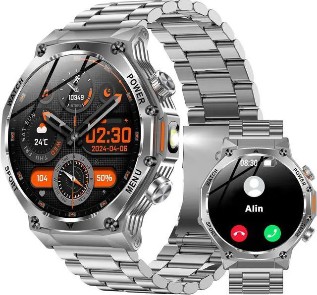 Main image of Fitness Smart Watch for Men Women, Bluetooth Calling & 1.8" AMOLED, SpO2/Heart Rate/Sleep Tracker, 100+ Workout Modes, IP67 Waterproof, 7+Day Battery, iPhone Android Compatible (Silver)