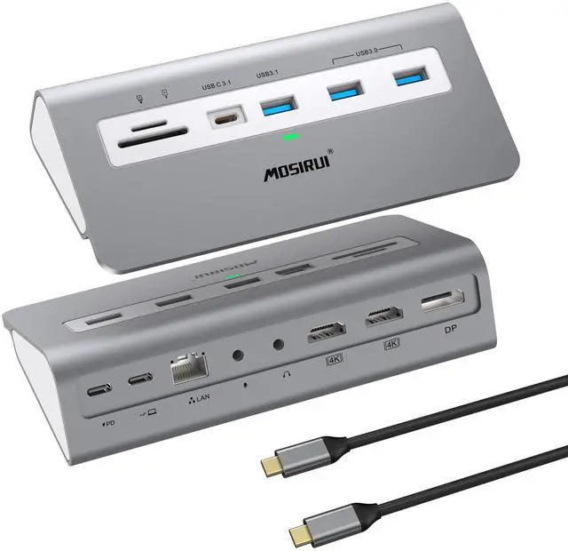 Main image of USB C Laptop Docking Station Dual Monitor, 14 in1 USB Hub Multiport Adapter with Dual 4K HDMI+DP, 10Gbps USB A/C 3.1 and 2 USB 3.0,100W PD, 3.9 ft Cable, Laptop Dock for Dell/HP/Windows/Mac